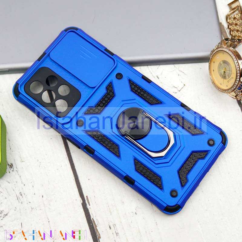 اصفهان جانبی-قاب ضد ضربه محافظ لنزدار کشویی هولدر دار بتمن Samsung Galaxy A52 / A52s آبی کاربنی