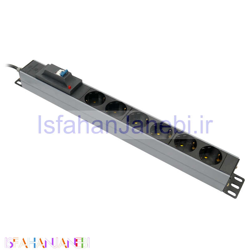 اصفهان جانبی-چند راهی 6 خانه ارت دار پارت الکتریک Azin PE2265 Rack Mount با کابل 1/8 متری