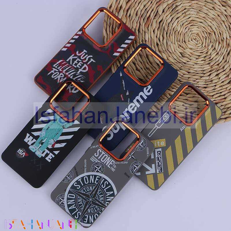 اصفهان جانبی-قاب چرمی شیائومی Redmi Note 14 طرح دار دور محافظ لنز متال