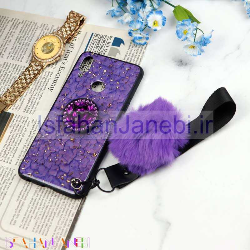 اصفهان جانبی-قاب ماربل طلایی پوم پوم دار + پاپ سوکت الماسی Samsung Galaxy A10s