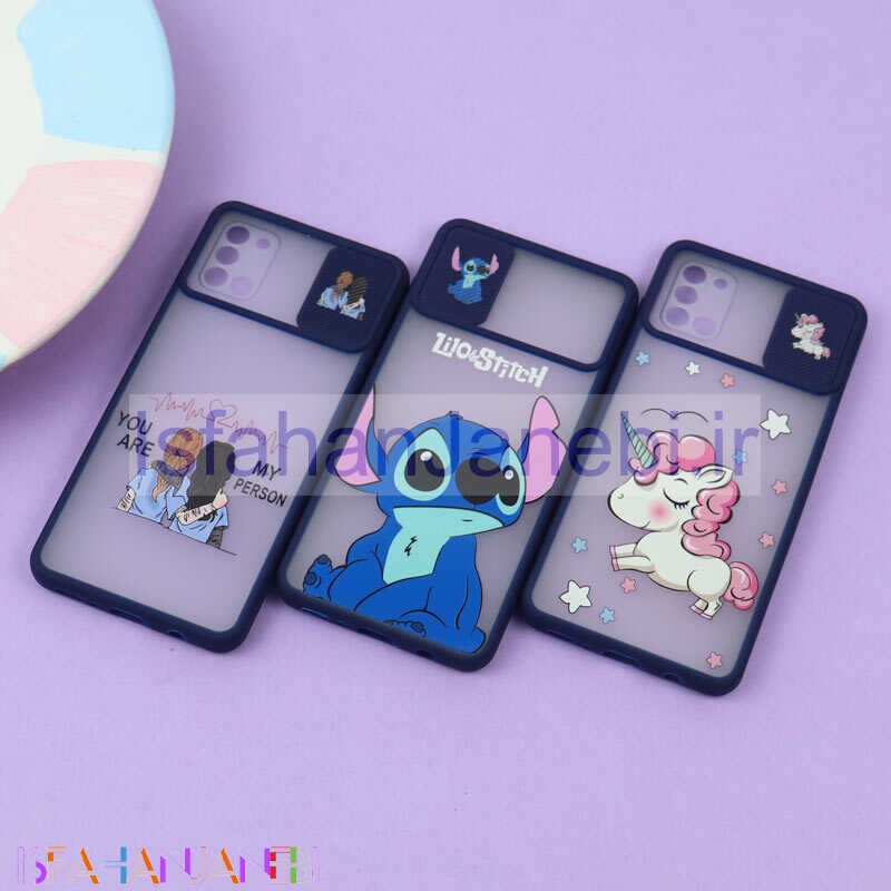 اصفهان جانبی-قاب محافظ لنز دار کشویی طرحدار سرمه ای Samsung A31