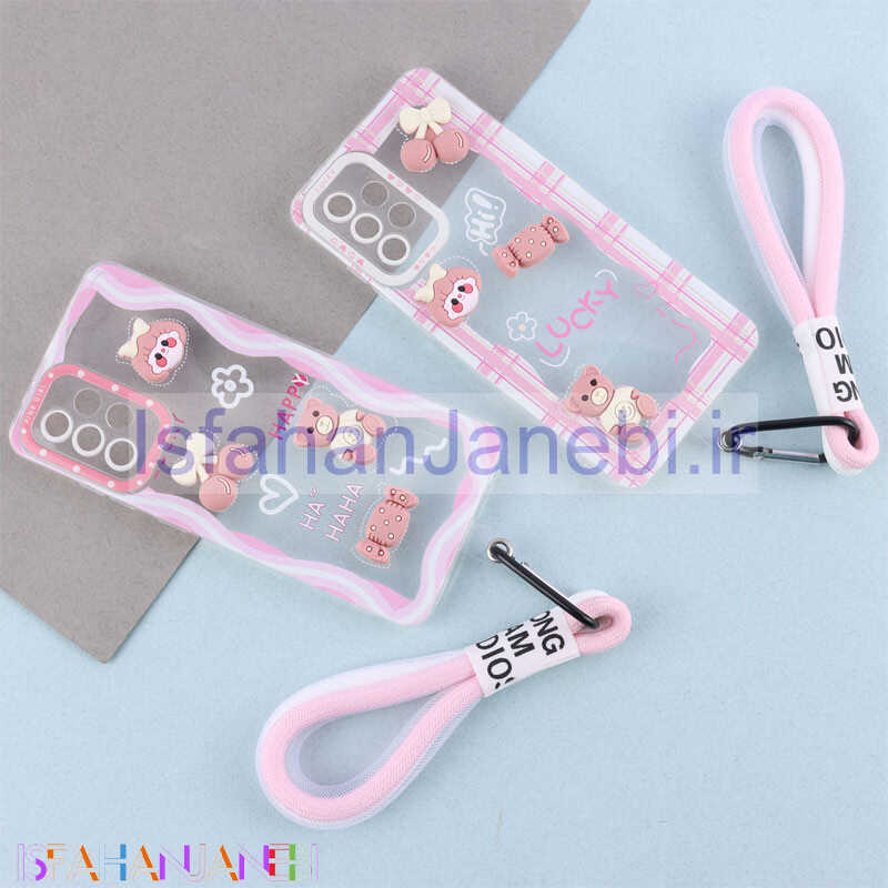 اصفهان جانبی-قاب ژله ای عروسک برجسته محافظ لنزدار + بند آویز لنیارد Samsung Galaxy A52 / A52s