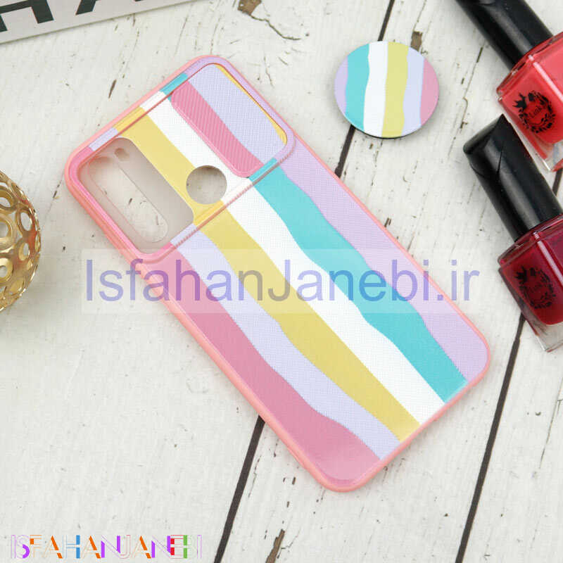 اصفهان جانبی-قاب طرحدار محافظ لنزدار کشویی + پاپ سوکت طرح رنگین کمان شیائومی Redmi Note 8 سری B
