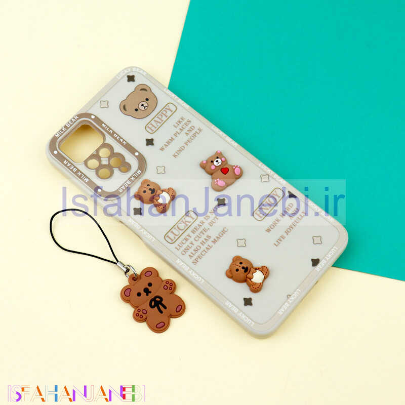 اصفهان جانبی-قاب عروسکی خرس برجسته محافظ لنزدار + آویز خرسی Xiaomi Redmi Note 11 Pro