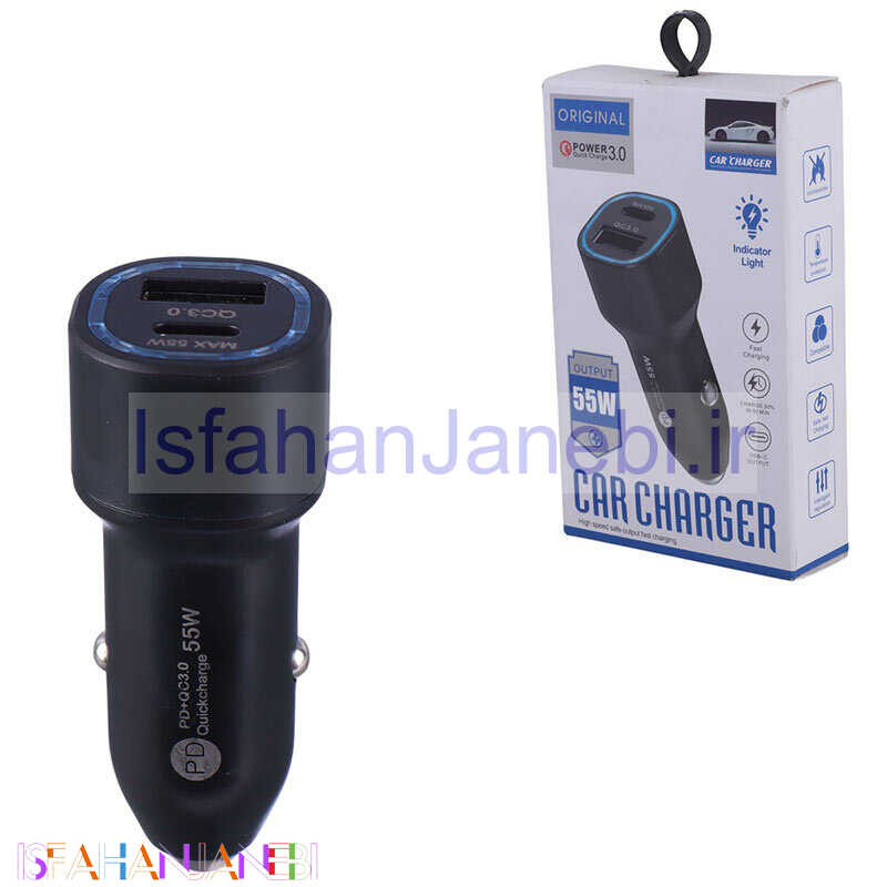 اصفهان جانبی-شارژر فندکی فست شارژ R90 QC3.0 PD 45W