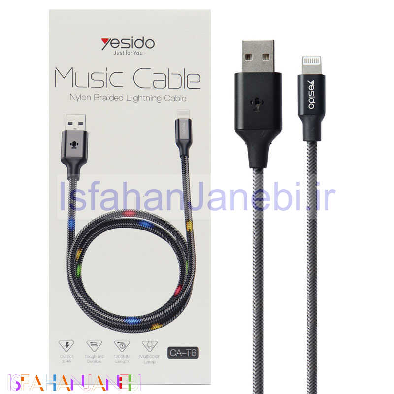 اصفهان جانبی-کابل آیفونی Yesido CA-T6 2.4A 1.2m