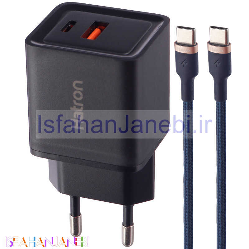 اصفهان جانبی-شارژر دیواری فست شارژ Hatron HWC2301PQ 2Port QC3.0 PD 3A 30W + کابل تبدیل تایپ سی
