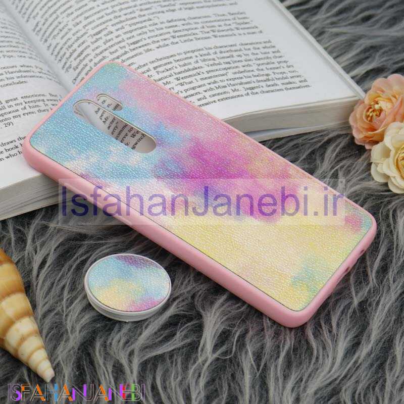 اصفهان جانبی-قاب چرمی هولوگرامی پاپ سوکت دار Xiaomi Redmi Note 8 Pro صورتی