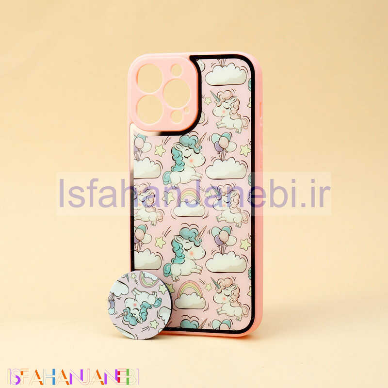 اصفهان جانبی-قاب محافظ لنزدار پشت گلسی طلاکوب + پاپ سوکت iPhone 13 Pro Max