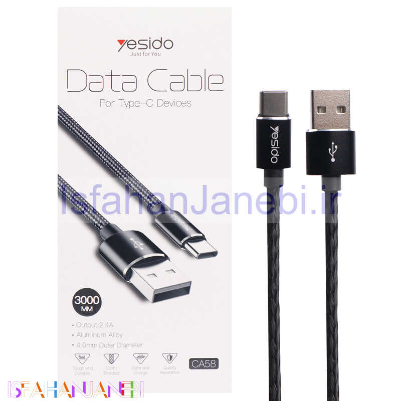 اصفهان جانبی-کابل تایپ سی Yesido CA58 2.4A 3m