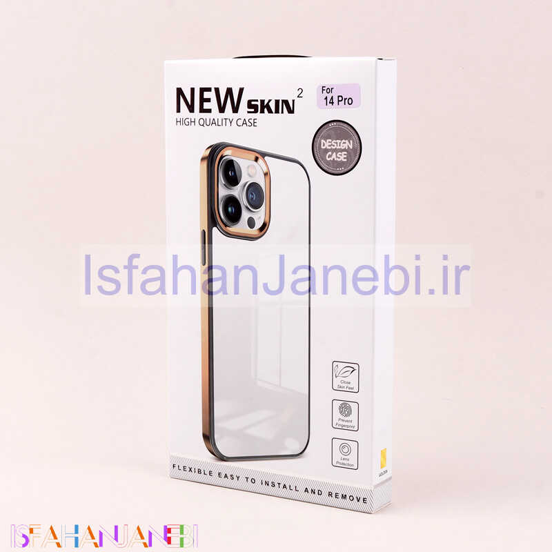 اصفهان جانبی-قاب PC متال ایرون New Skin دور رنگی پشت شفاف iPhone 14 Pro