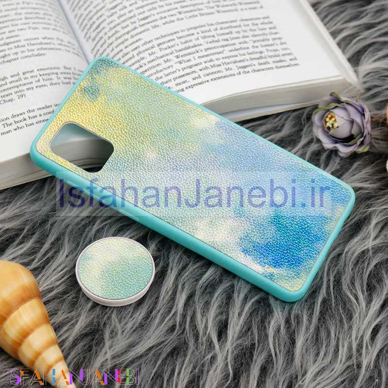 اصفهان جانبی-قاب چرمی هولوگرامی پاپ سوکت دار Samsung Galaxy A31 سبز آبی