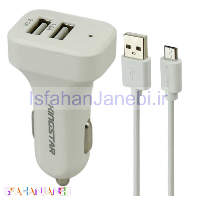 اصفهان جانبی-شارژر فندکی KingStar KC103A 2.1A + کابل میکرو یو اس بی