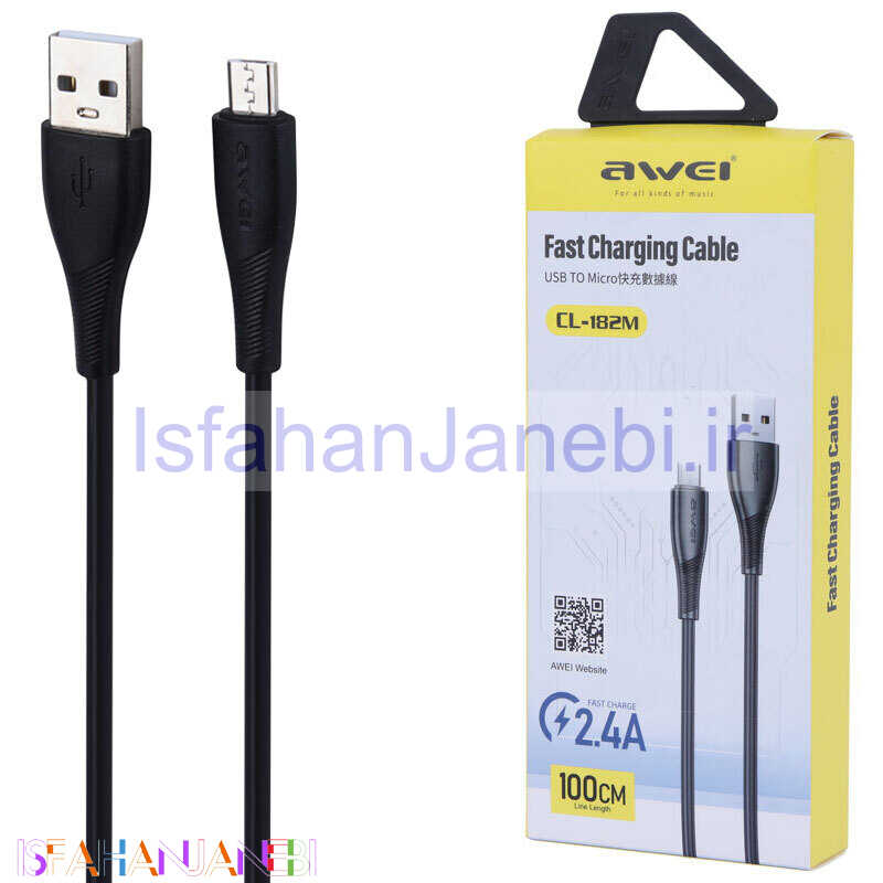 اصفهان جانبی-کابل میکرو یو اس بی فست شارژ Awei CL-182M 2.4A 1m