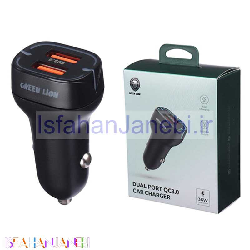 اصفهان جانبی-شارژر فندکی فست شارژ Green Lion GN36WQC3BK QC3.0 18W
