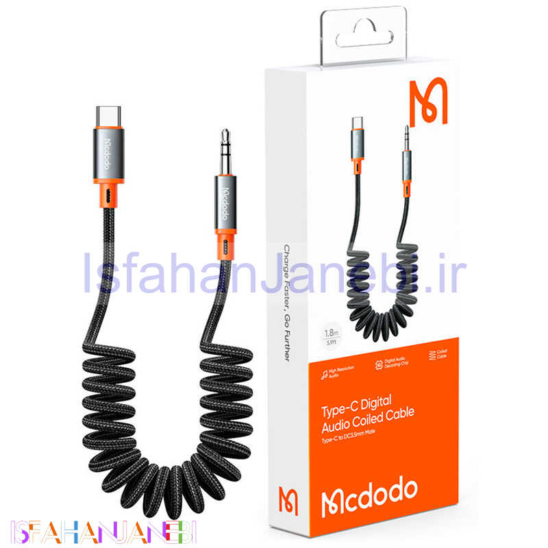 اصفهان جانبی-کابل تبدیل فنری Mcdodo CA-090 Type-C To AUX 1.8m