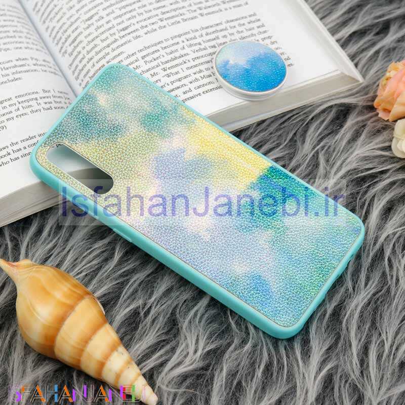 اصفهان جانبی-قاب چرمی هولوگرامی پاپ سوکت دار Samsung Galaxy A30s / A50s سبز آبی