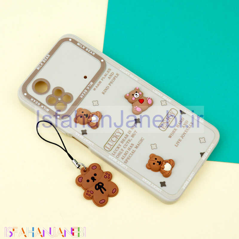 اصفهان جانبی-قاب عروسکی خرس برجسته محافظ لنزدار + آویز خرسی Xiaomi Poco M4 Pro