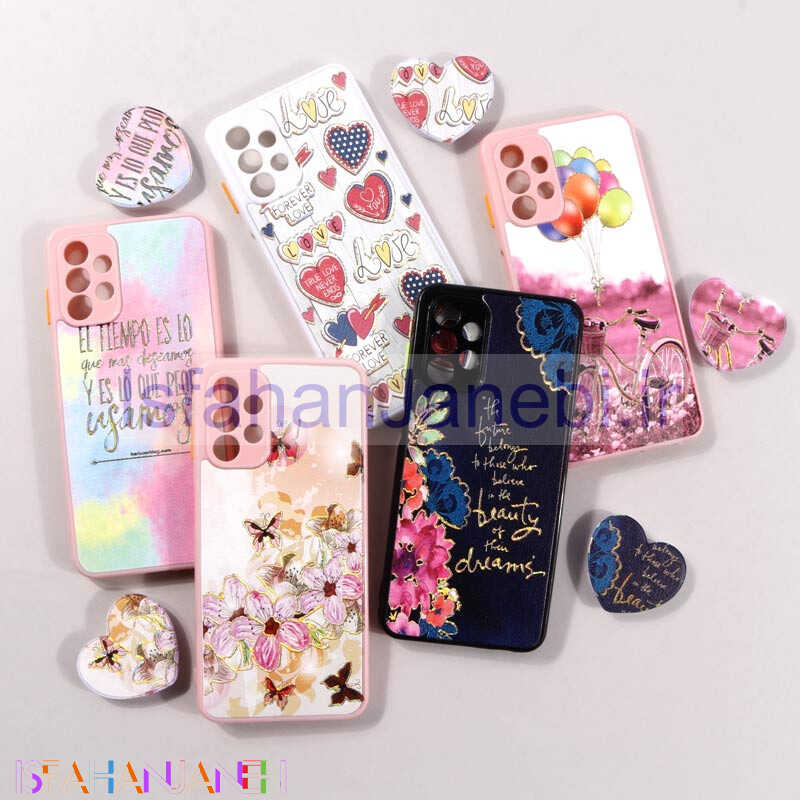 اصفهان جانبی-قاب طرحدار محافظ لنزدار + پاپ سوکت قلبی Samsung Galaxy A13 4G