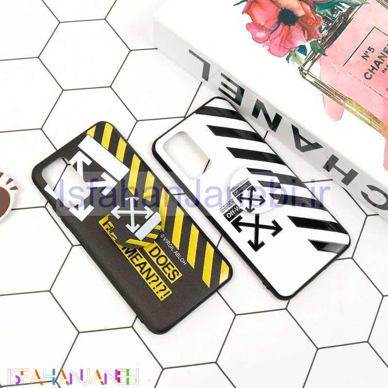 اصفهان جانبی-قاب فانتزی برجسته + پاپ سوکت طرح Off White شیائومی Poco M3 سری D