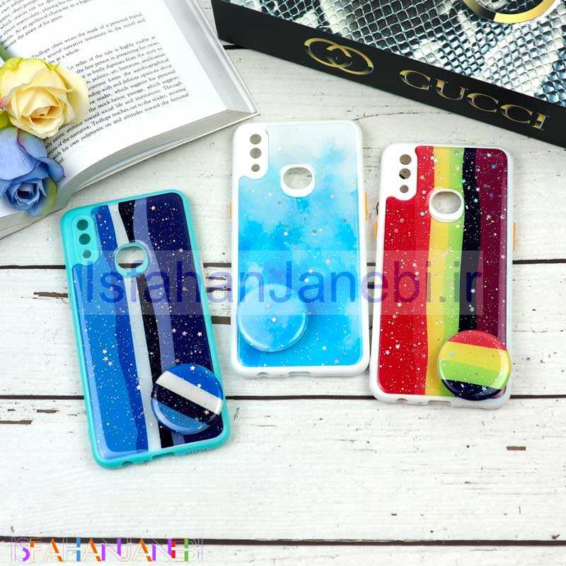 اصفهان جانبی-قاب محافظ لنزدار رزین رنگین کمانی پاپ سوکت دار Samsung A10s