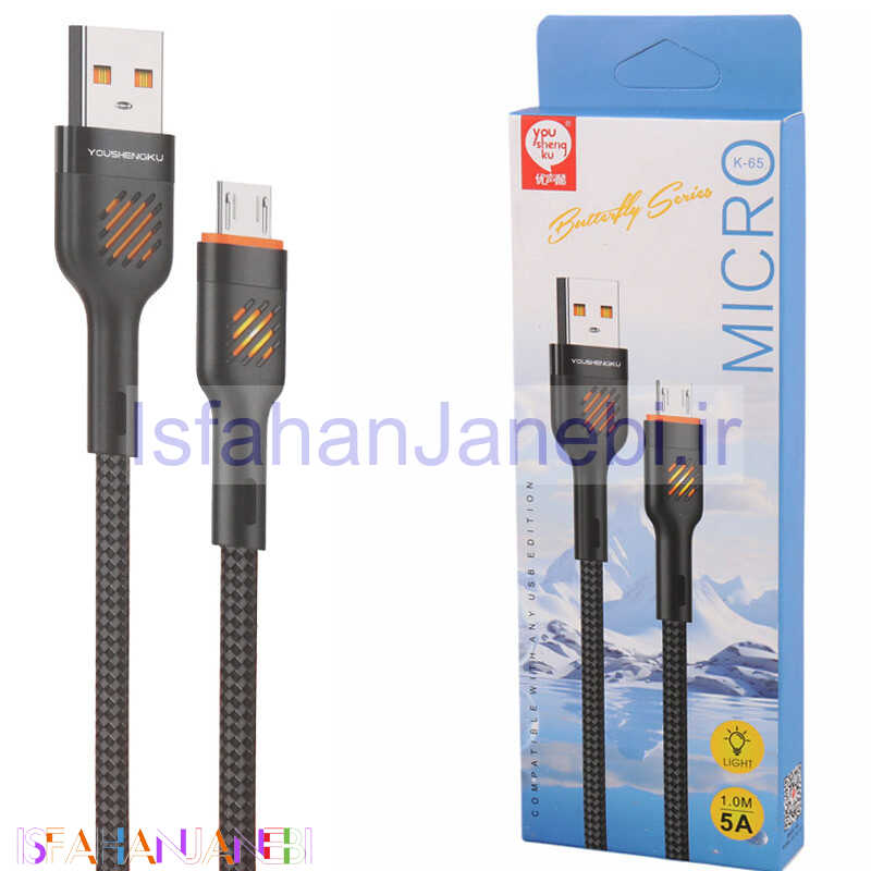 اصفهان جانبی-کابل میکرو یو اس بی فست شارژ You Shenq Ku K-65 5A 1m