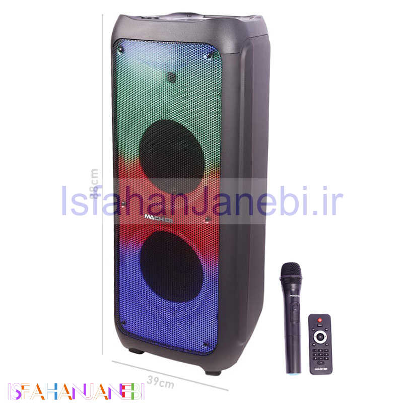 اصفهان جانبی-اسپیکر چمدانی بلوتوثی رم و فلش خور Macher MR-1700 + میکروفون و ریموت کنترل