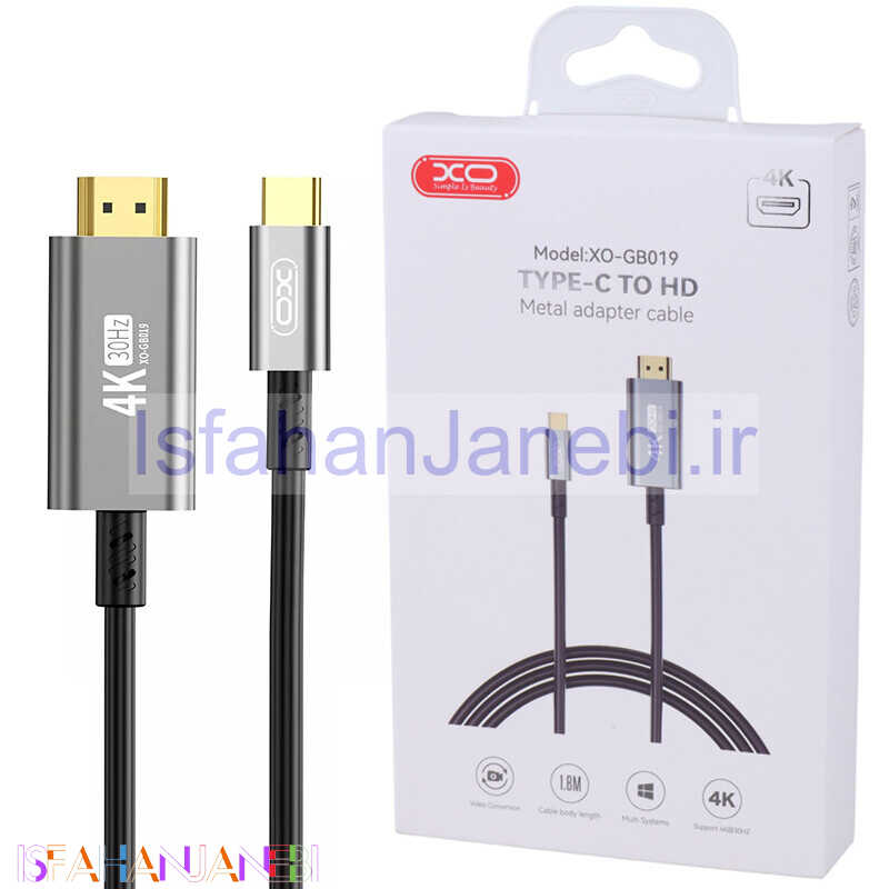 اصفهان جانبی-کابل تبدیل Type-C به HDMI ایکس او XO-GB019 طول 1.8 متر