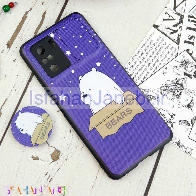 اصفهان جانبی-قاب طرحدار محافظ لنزدار کشویی + پاپ سوکت Xiaomi Poco F3 سری D