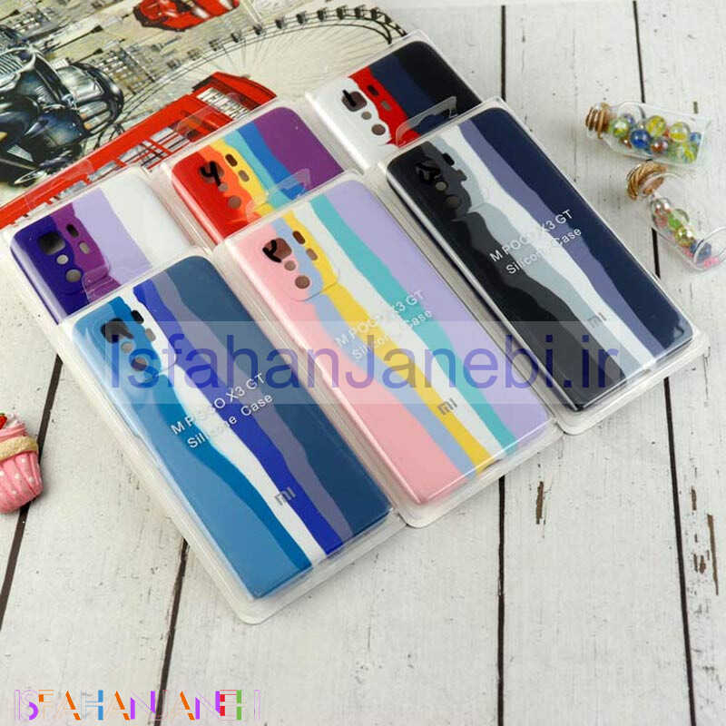 اصفهان جانبی-قاب سیلیکونی اورجینال رنگین کمانی محافظ لنزدار Xiaomi Poco X3 GT