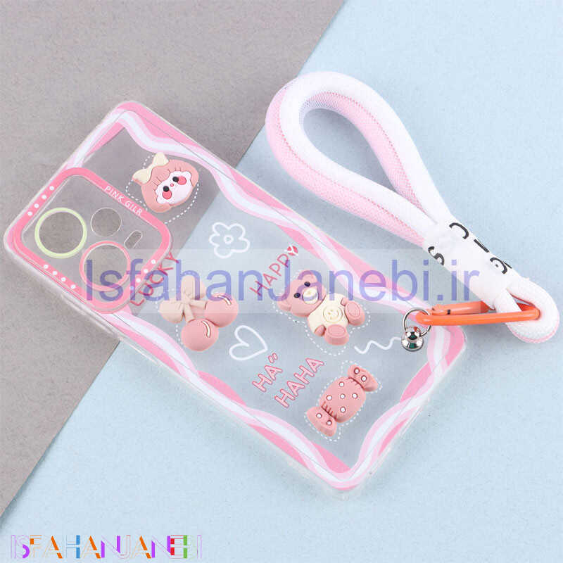اصفهان جانبی-قاب ژله ای عروسک برجسته محافظ لنزدار + بند آویز لنیارد Xiaomi Redmi Note 12 Pro 5G