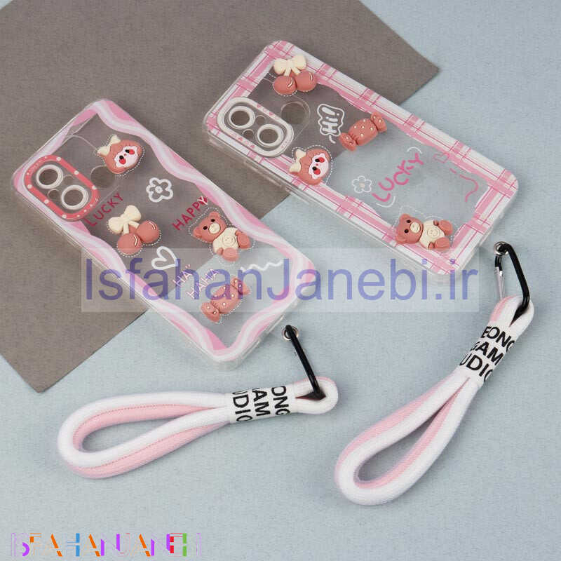 اصفهان جانبی-قاب ژله ای عروسک برجسته محافظ لنزدار + بند آویز لنیارد Xiaomi Redmi 12C