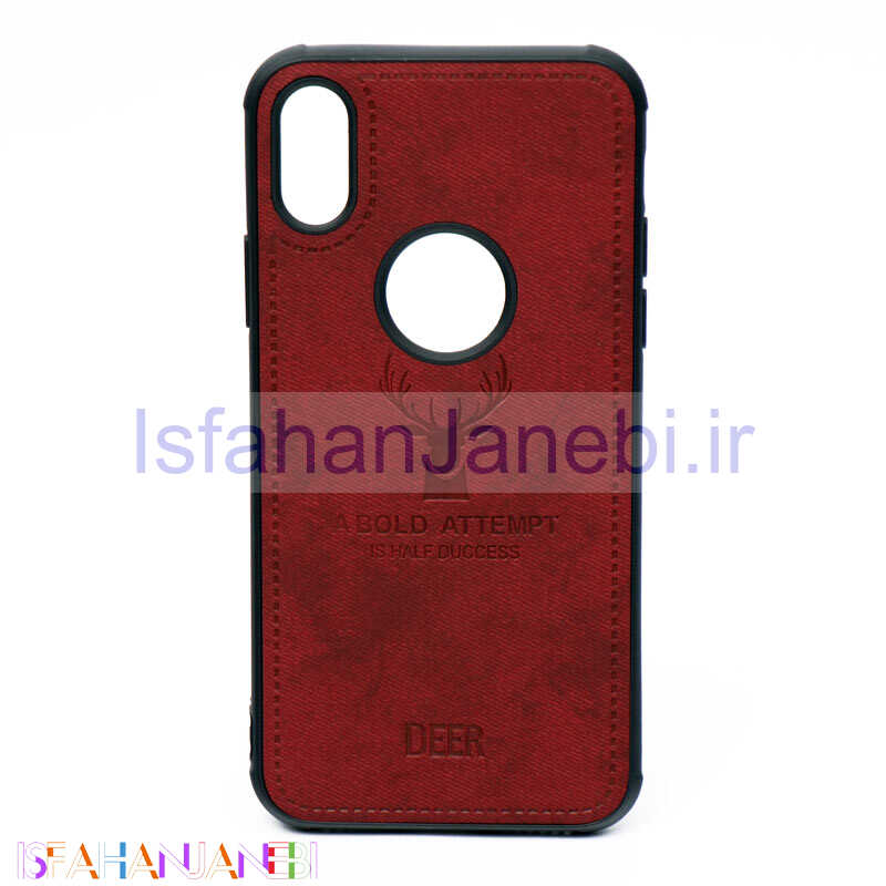 اصفهان جانبی-قاب چرمی طرح گوزن iPhone X/XS زرشکی