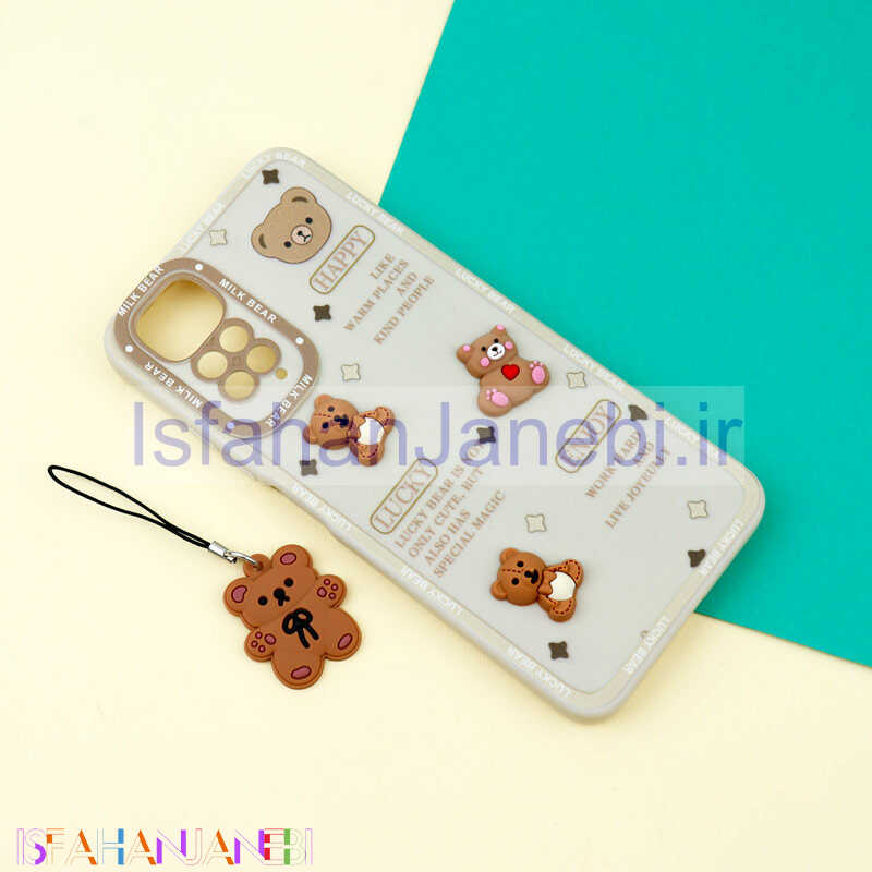 اصفهان جانبی-قاب عروسکی خرس برجسته محافظ لنزدار + آویز خرسی Xiaomi Redmi Note 11 / 11s