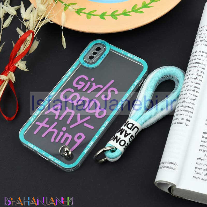 اصفهان جانبی-قاب طرحدار Girls Can Do محافظ لنزدار + بند آویز لنیارد iPhone X/XS