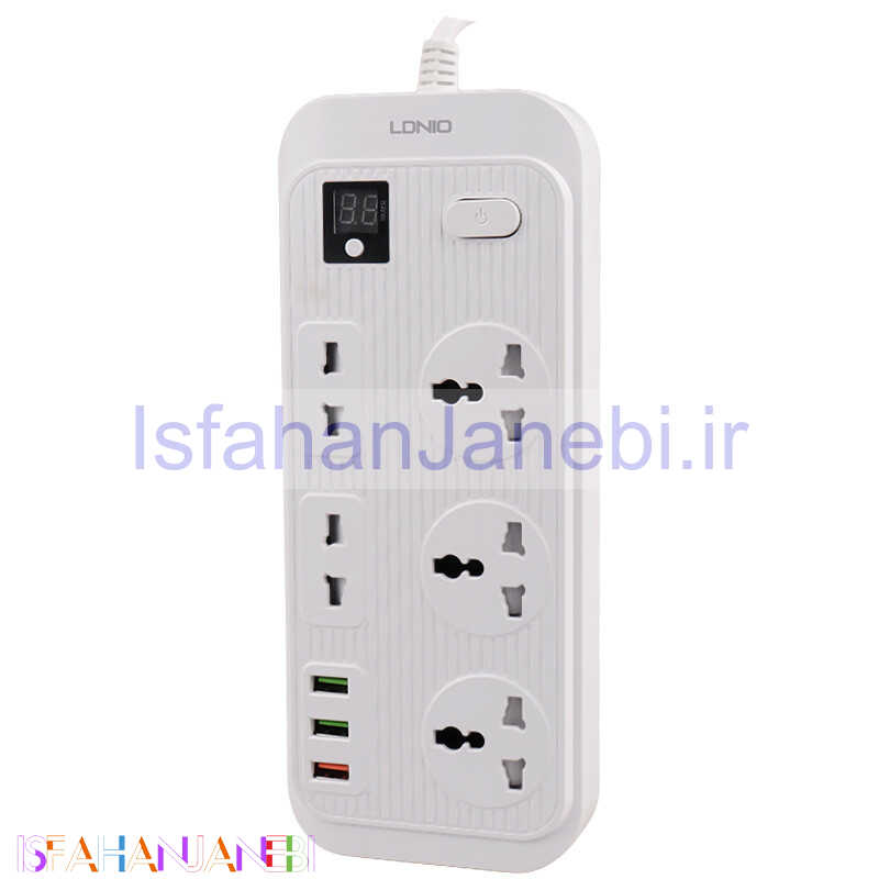 اصفهان جانبی-چند راهی 5 خانه برق ارت دار الدینیو SC-17 با کابل 2 متری + شارژر USB