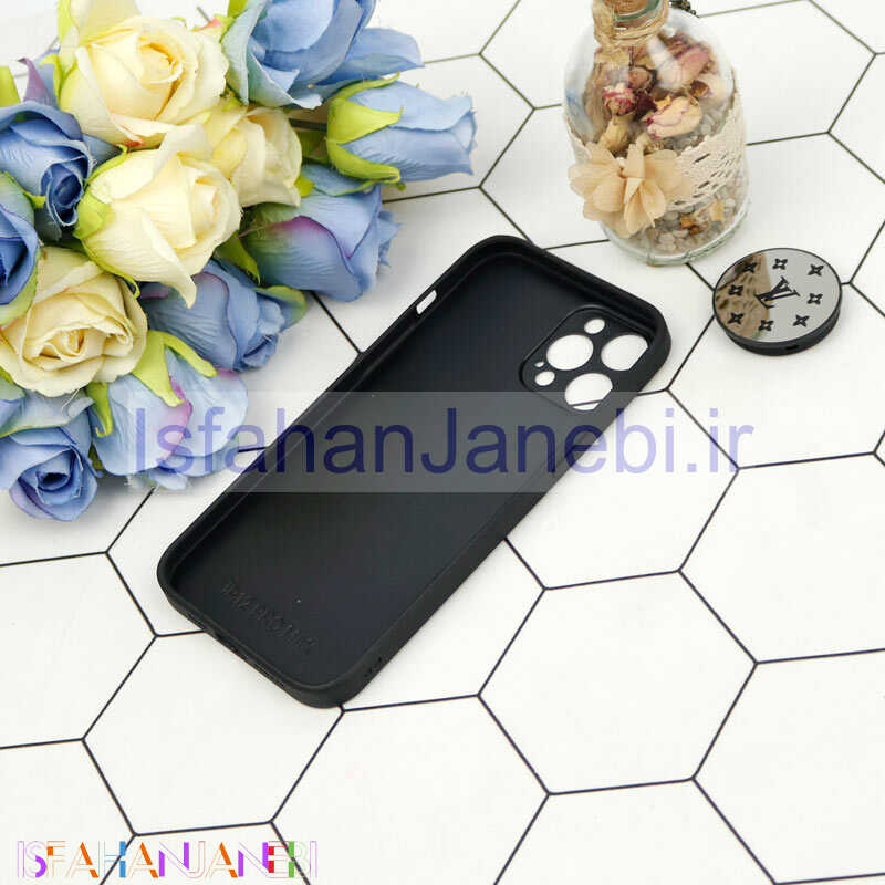اصفهان جانبی-قاب محافظ لنزدار آینه ای + پاپ سوکت طرح LV مشکی iPhone 12 Pro Max