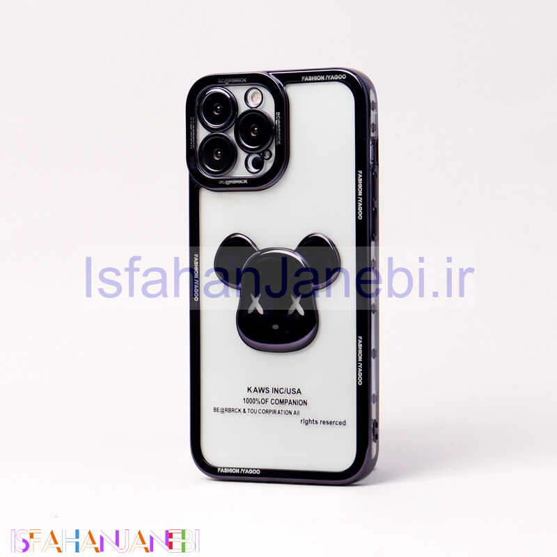 اصفهان جانبی-قاب ژله ای براق طرح Bearbrick محافظ لنزدار iPhone 13 Pro Max