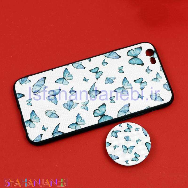اصفهان جانبی-قاب فانتزی برجسته + پاپ سوکت طرح پروانه iPhone 6/6s سری D