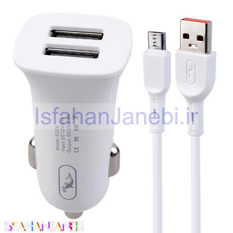 اصفهان جانبی-شارژر فندکی فست شارژ Sky Dolphin SZ08 2.4A 12W + کابل میکرو یو اس بی