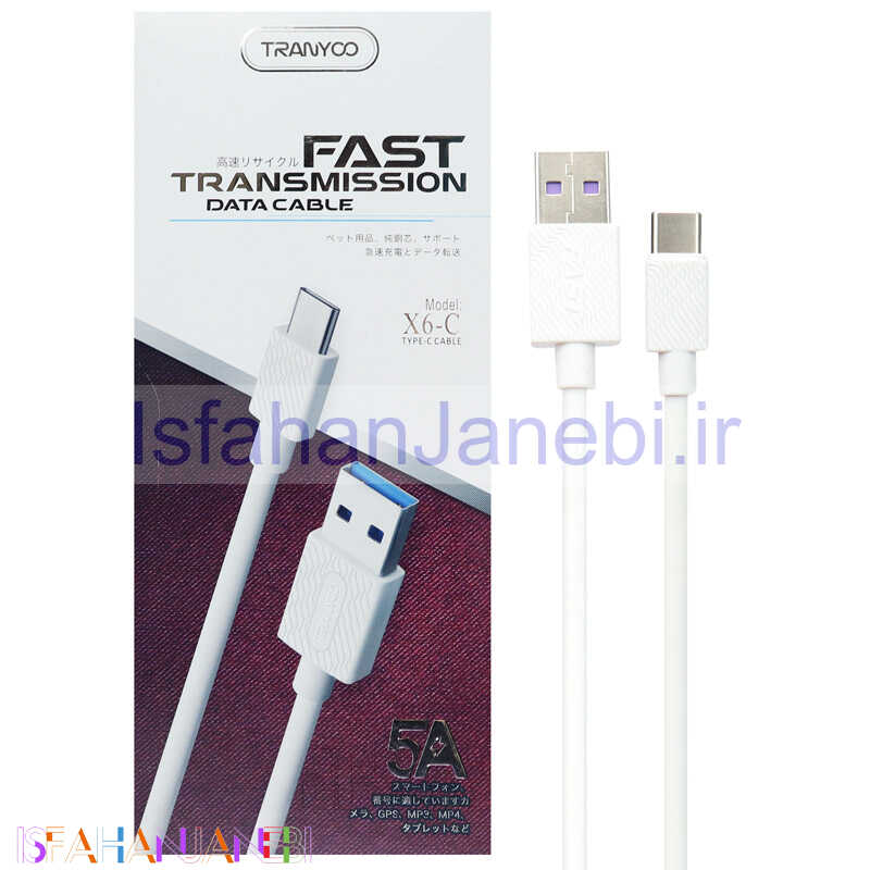 اصفهان جانبی-کابل فست شارژ Tranyoo X6-C Type-C 5A 1m