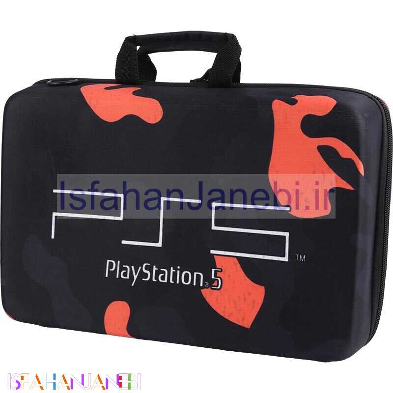 اصفهان جانبی-کیف کنسول بازی PS5 Slim طرح چریکی مشکی نارنجی
