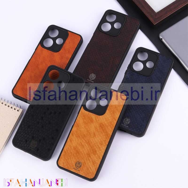 اصفهان جانبی-قاب چرمی پوست ماری Golden Lion شیائومی Redmi 13 4G / Redmi 13 5G محافظ لنزدار