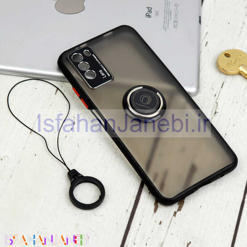 اصفهان جانبی-قاب مات محافظ لنزدار فلزی + هولدر و آویز حلقه ای Xiaomi Poco M3