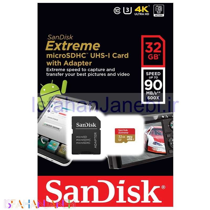 اصفهان جانبی-رم میکرو 32 گیگ سن دیسک SanDisk Extreme U3 90MB/s + خشاب