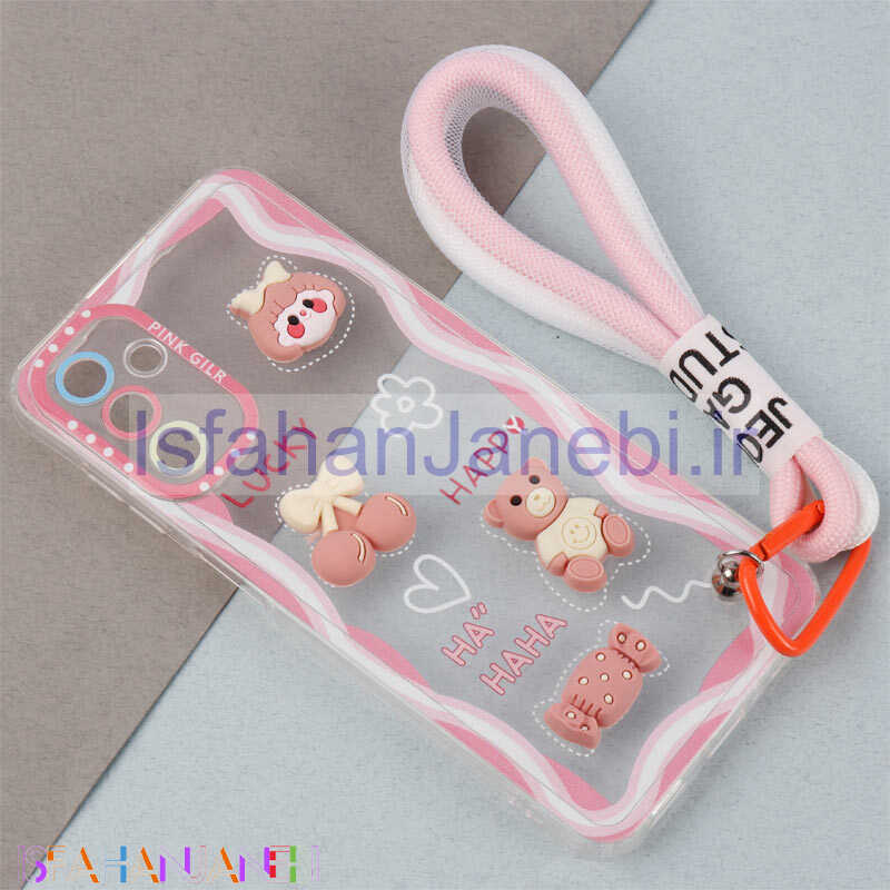 اصفهان جانبی-قاب ژله ای عروسک برجسته محافظ لنزدار + بند آویز لنیارد Samsung Galaxy A13 5G / A04s