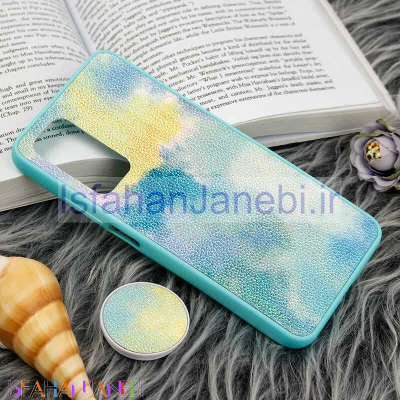 اصفهان جانبی-قاب چرمی هولوگرامی پاپ سوکت دار Xiaomi Mi 10T سبز آبی