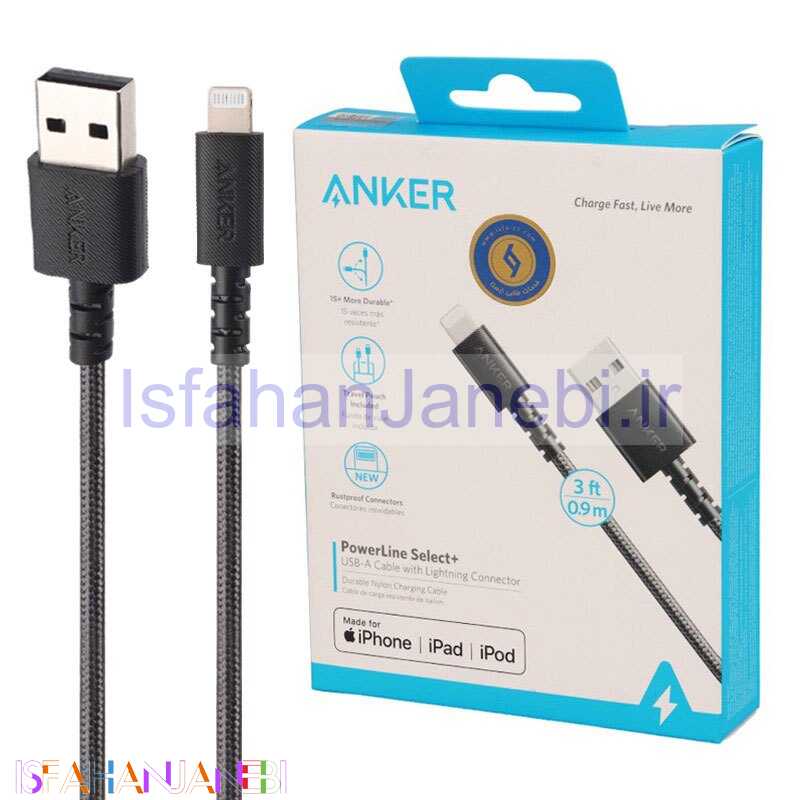 اصفهان جانبی-کابل آیفونی فست شارژ Anker A8012H 0.9m