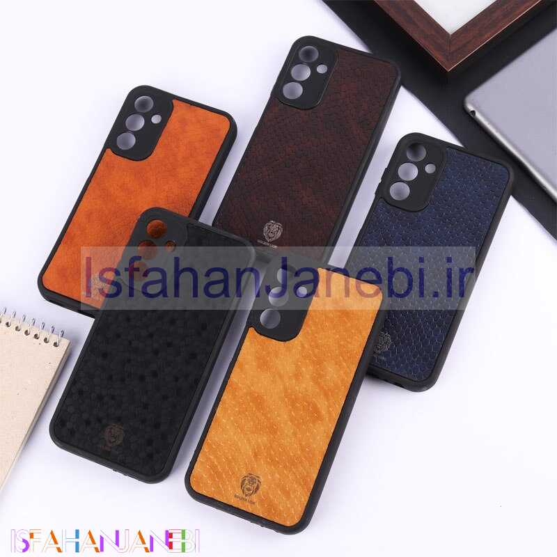 اصفهان جانبی-قاب چرمی پوست ماری Golden Lion سامسونگ Galaxy A15 محافظ لنزدار