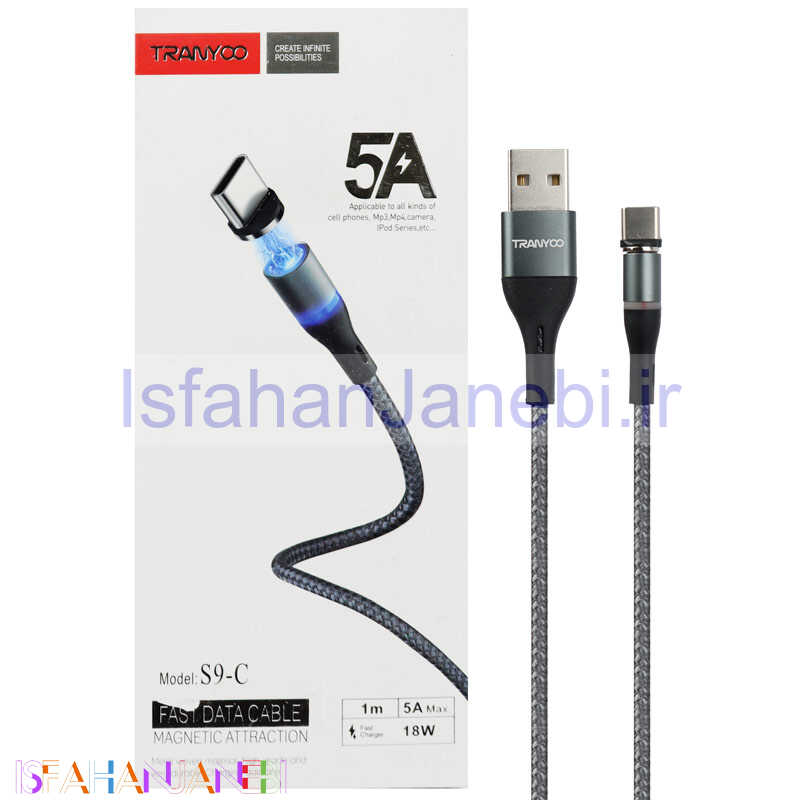 اصفهان جانبی-کابل فست شارژ مگنتی Tranyoo S9-C 5A Type-C 1m